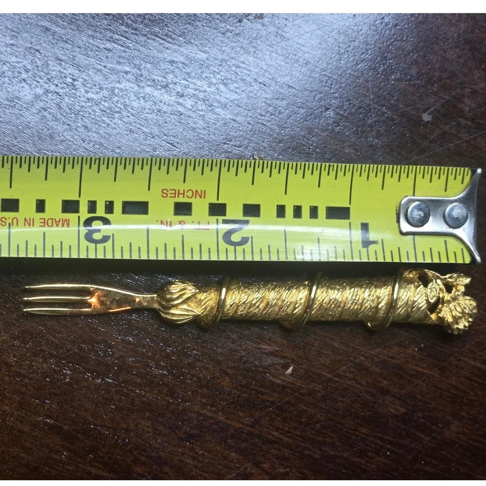 Hollywood Regency Appetizer Forks Gold Tone Rose Floral Set of 8 - Antique Style